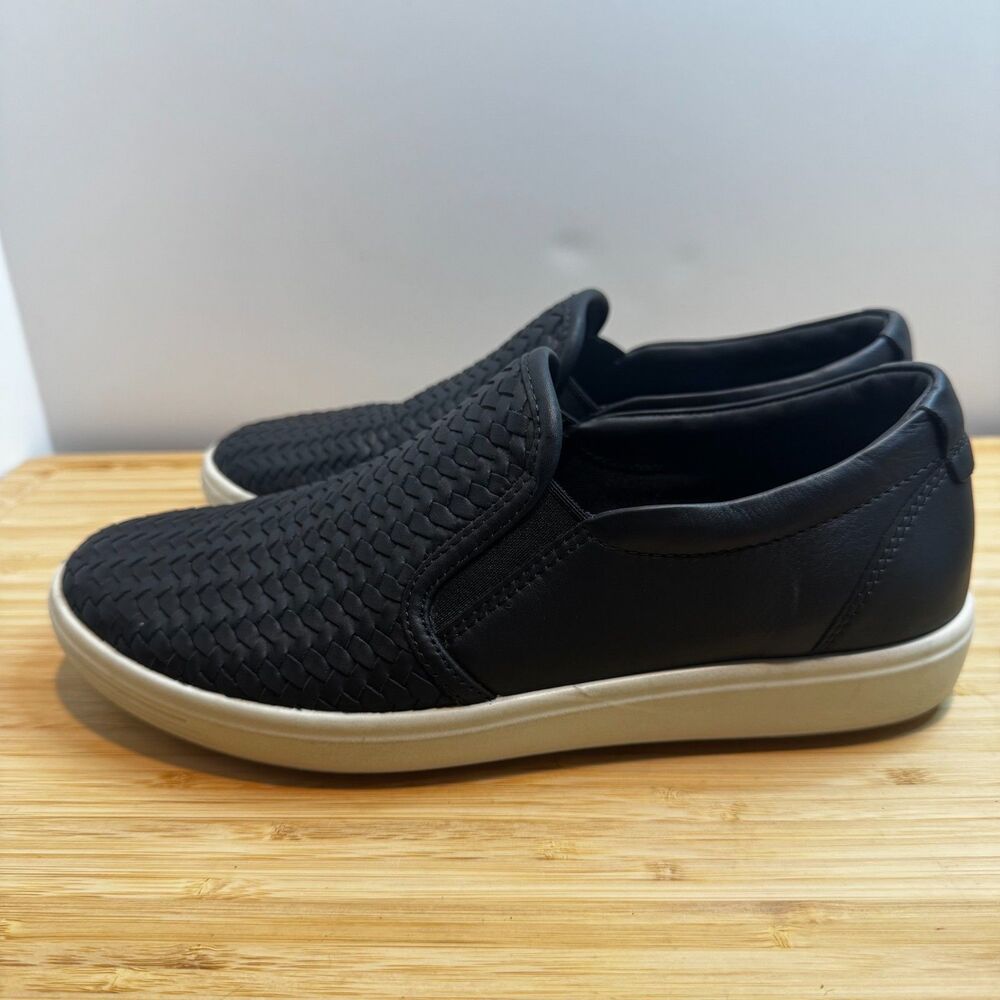 ECCO Soft 7 Woven Slip-On Sneakers Black Leather EU 39 US 8-8.5 Comfort - Picture 15 of 16